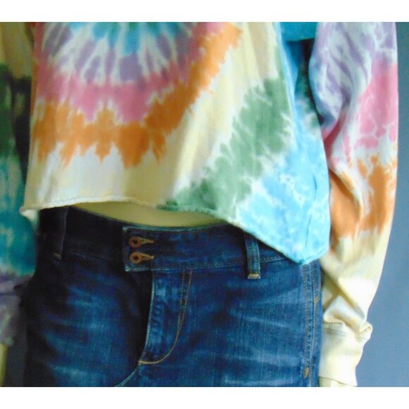 Free People Daydreamer Rainbow Tie Dye Cotton Cropped Long Sleeve Tee Top Sm - Picture 6 of 12
